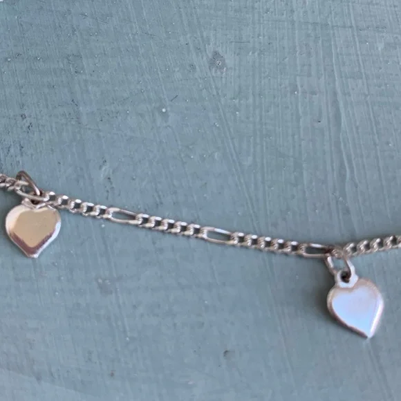 BRACELET Sterling Silver 925 Heart Charms Bracelet Dainty Minimalist Chain EUC - Picture 7 of 10
